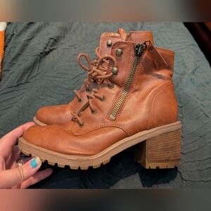 Brown Leather Ankle Heel Boots